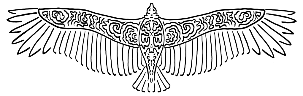 Stylized drawing of a black vulture in flight